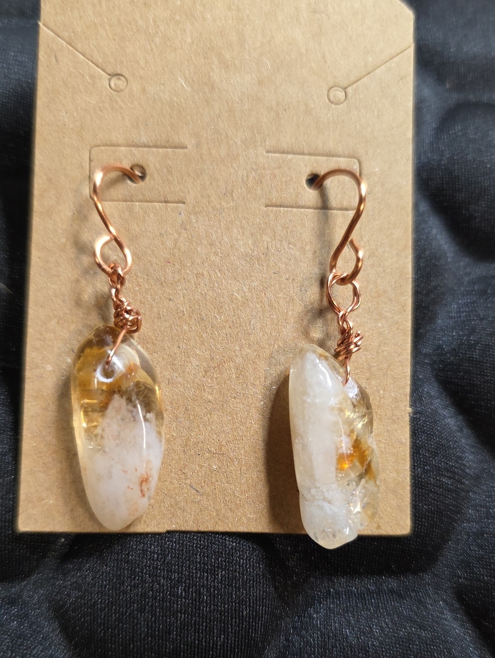 Handmade Citrine Drop Earrings with Copper Wire